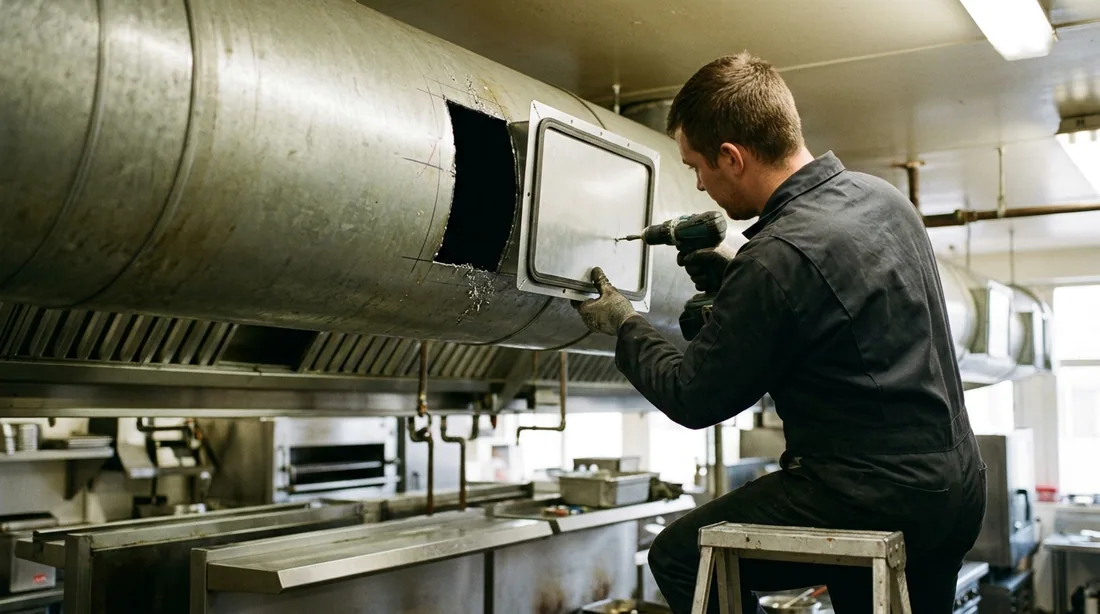 Where the duct has no openings, panels are cut and fitted so the run can be reached and inspected — Billings, MT